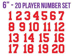 20 players set of 6" numbers set - choose your color and font -