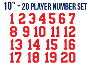 20 players set of 10" numbers - choose your color and font -