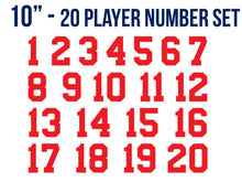 20 players set of 10" numbers - choose your color and font -
