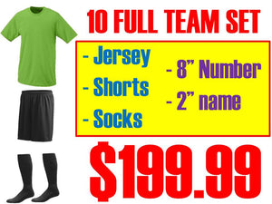 Set of 10 Economy high performance full sets- 100% Polyester Fast Dry Material with Name and Number