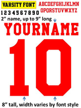 20 players set of 8" numbers - choose your color and font -